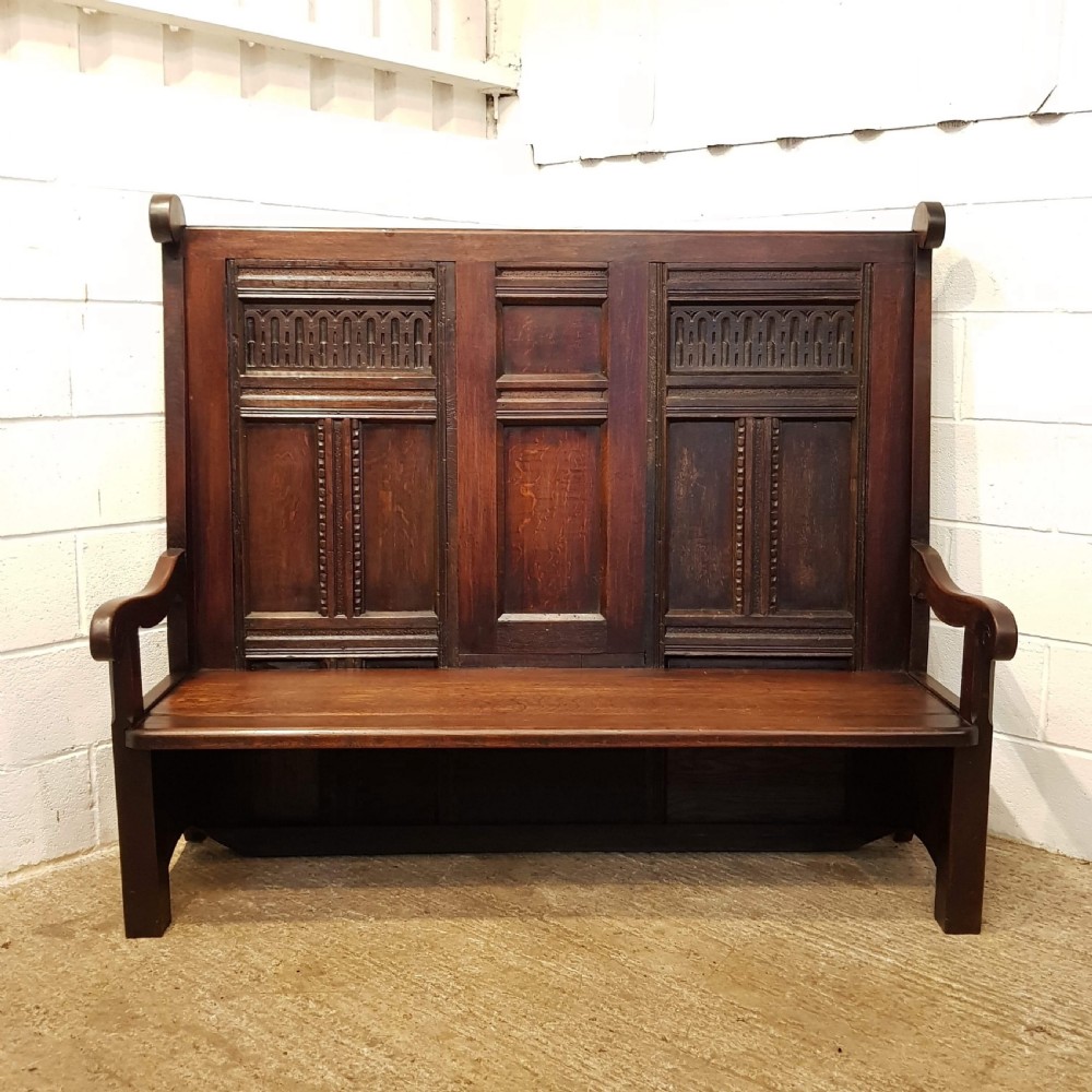 ANTIQUE GEORGIAN PERIOD JOINED OAK HIGH BACK SETTLE BENCH C1780 View III