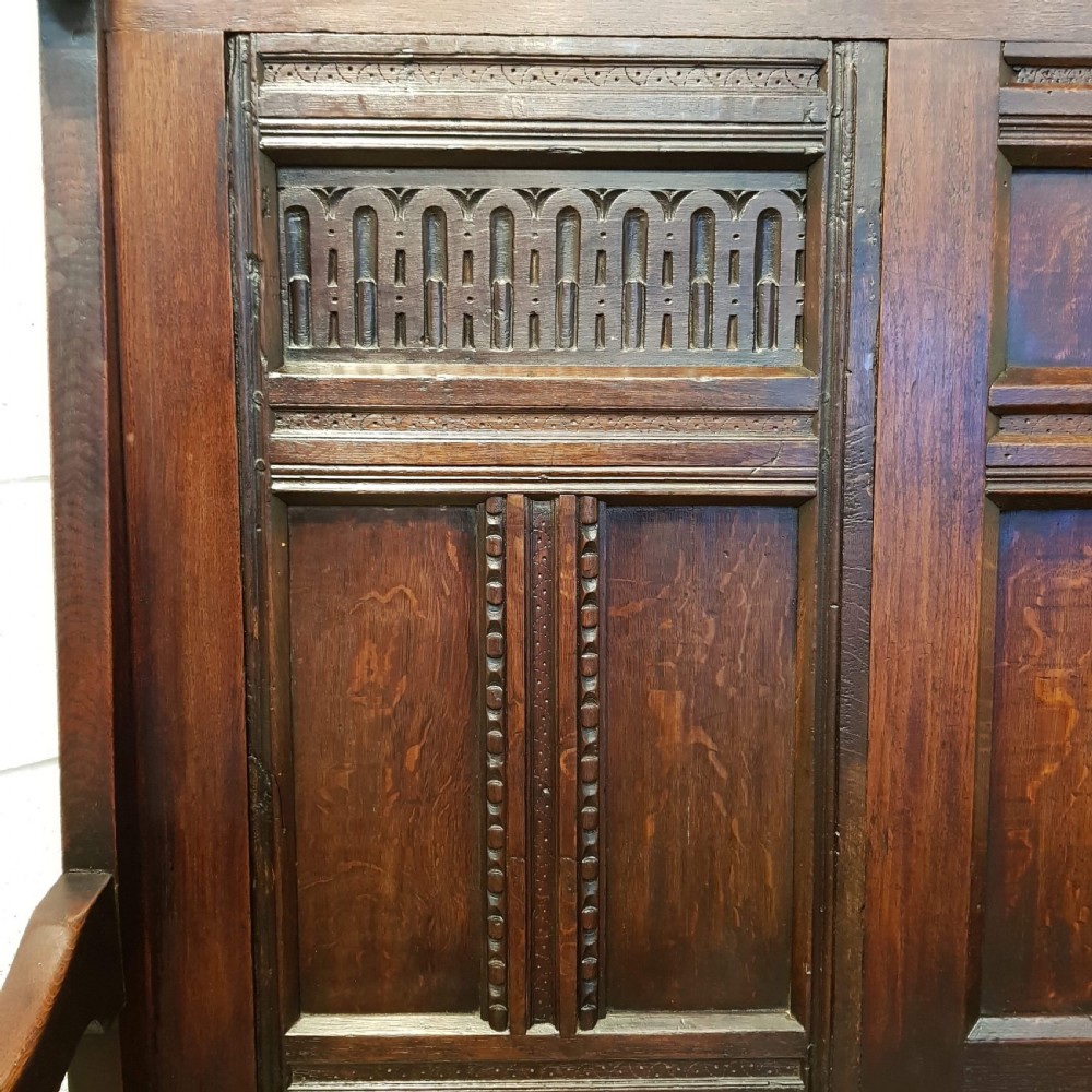 ANTIQUE GEORGIAN PERIOD JOINED OAK HIGH BACK SETTLE BENCH C1780 View VI