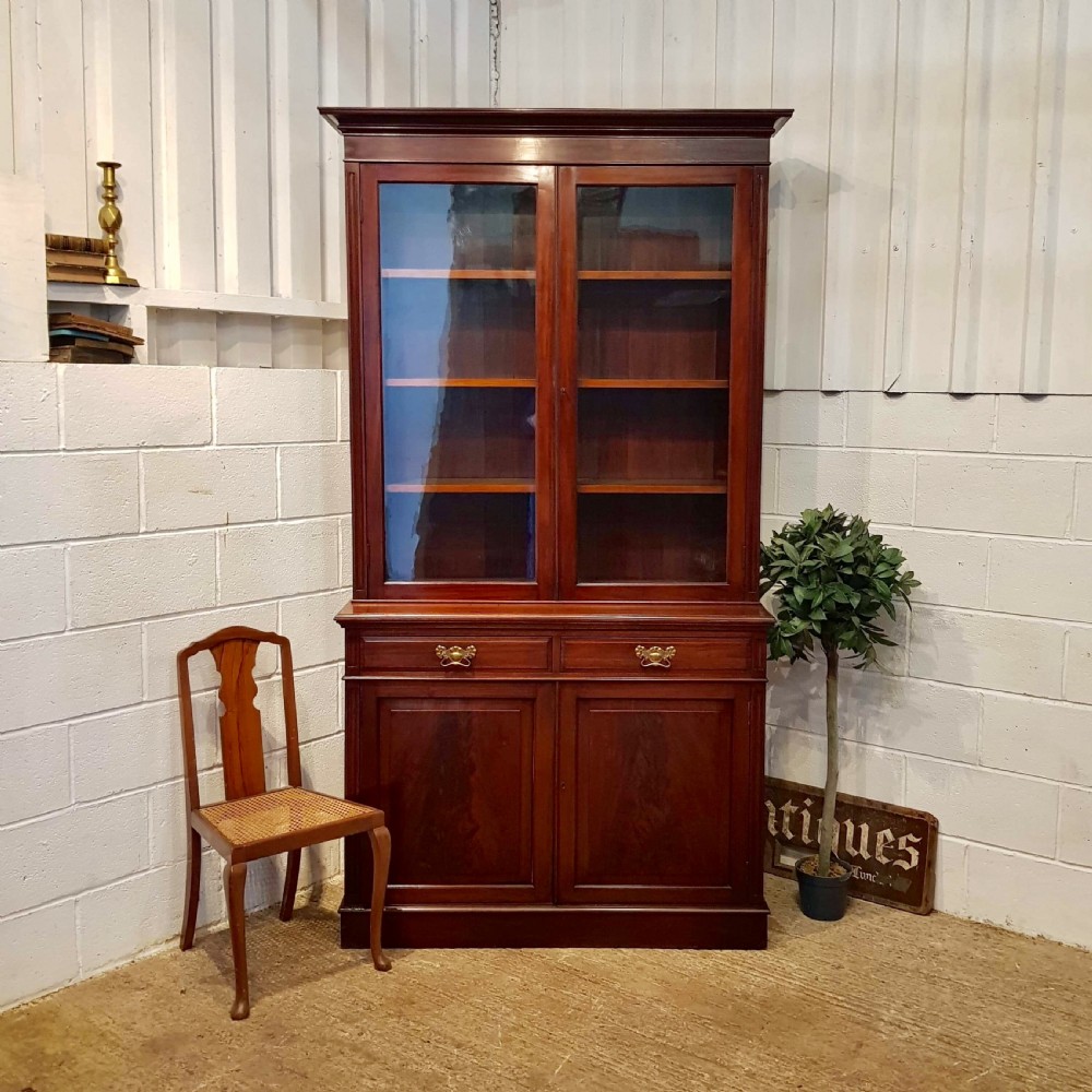 ANTIQUE LATE VICTORIAN MAHOGANY LIBRARY BOOKCASE C1890