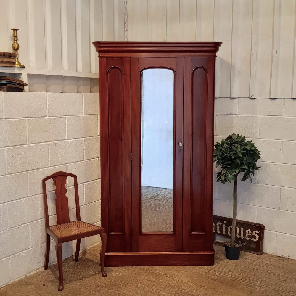 ANTIQUE VICTORIAN MAHOGANY SINGLE DOOR WARDROBE C1880