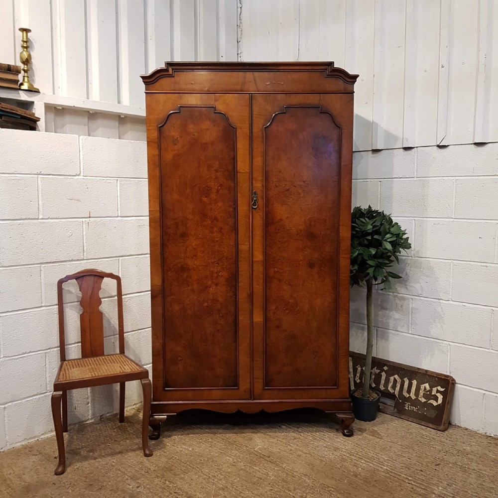 ANTIQUE BURR WALNUT DOUBLE WARDROBE C1920