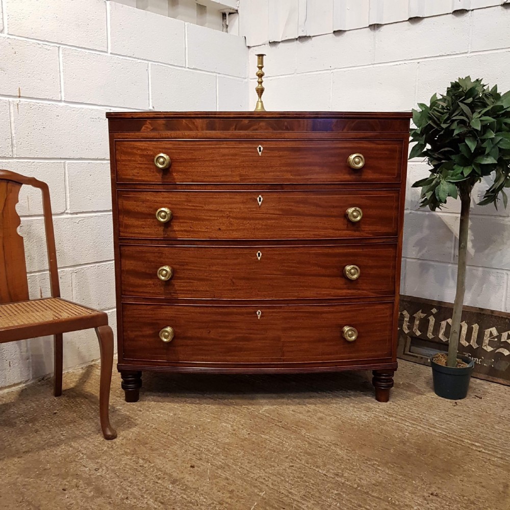 ANTIQUE REGENCY MAHOGANY BOW FRONT CHEST OF DRAWERS C1820