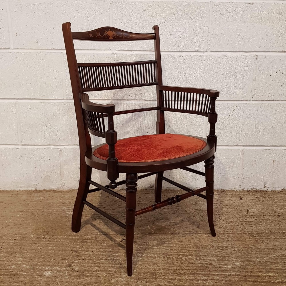 ANTIQUE EDWARDIAN. INLAID MAHOGANY SALON CHAIR C1900