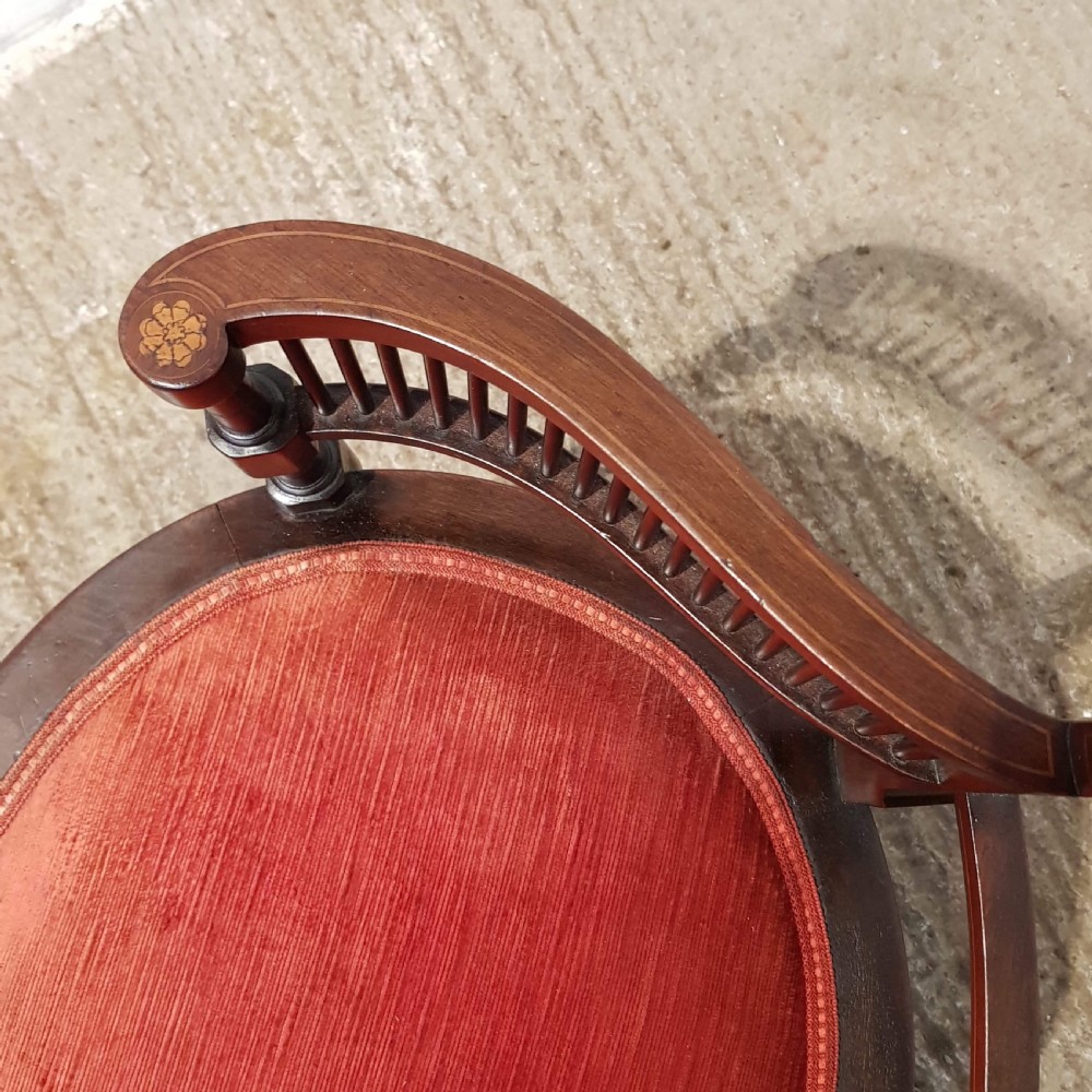 ANTIQUE EDWARDIAN. INLAID MAHOGANY SALON CHAIR C1900 View III