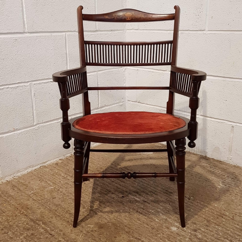 ANTIQUE EDWARDIAN. INLAID MAHOGANY SALON CHAIR C1900 View IX