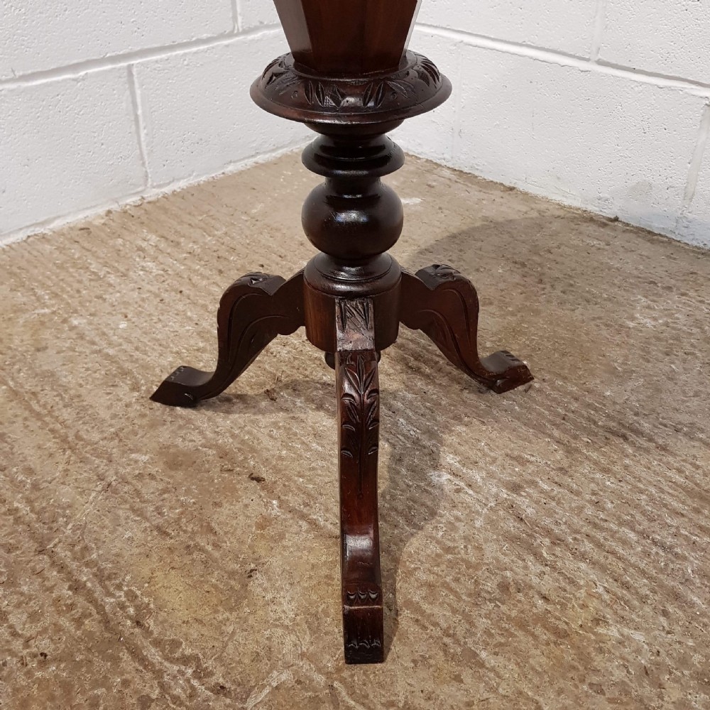 ANTIQUE VICTORIAN BURR WALNUT INLAID WORK & GAMES TRUMPET TABLE C1880 View IV
