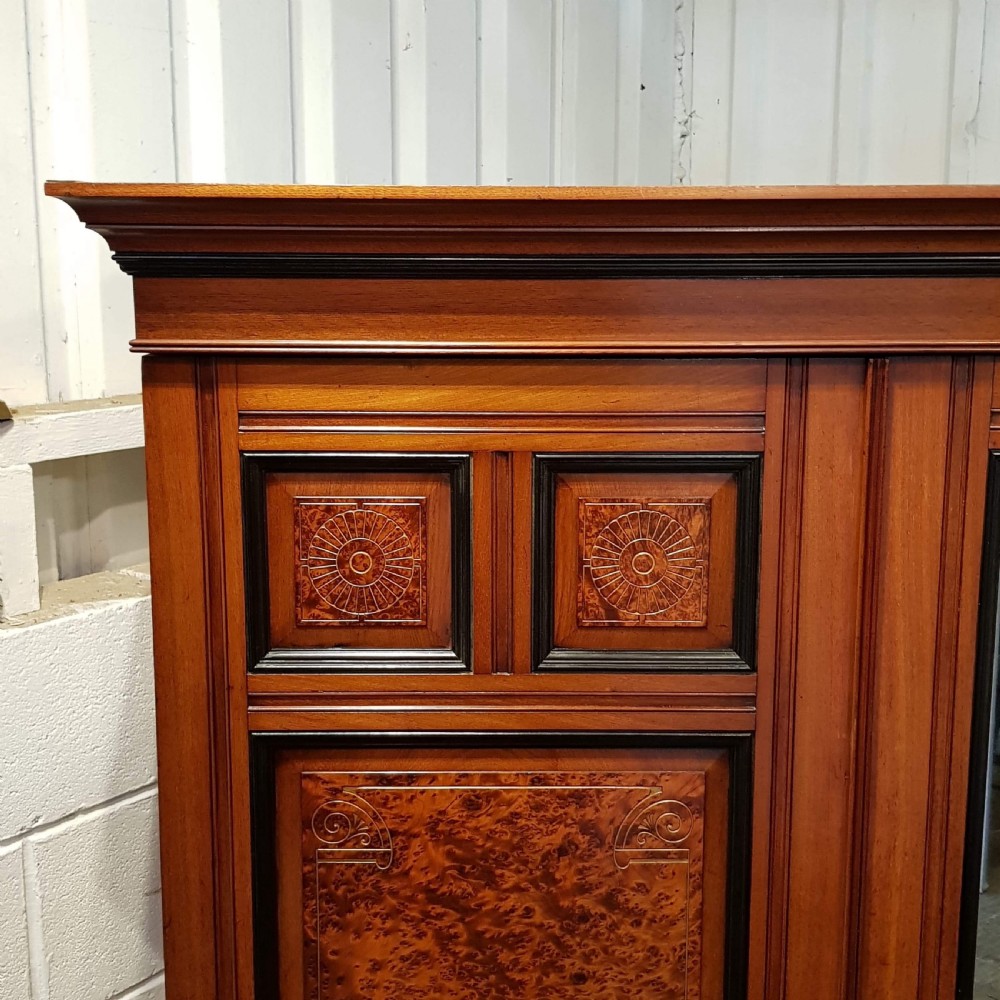 ANTIQUE VICTORIAN AESTHETIC BURR WALNUT & EBONY TRIPLE WARDROBE COMPACTUM C1890 View IV
