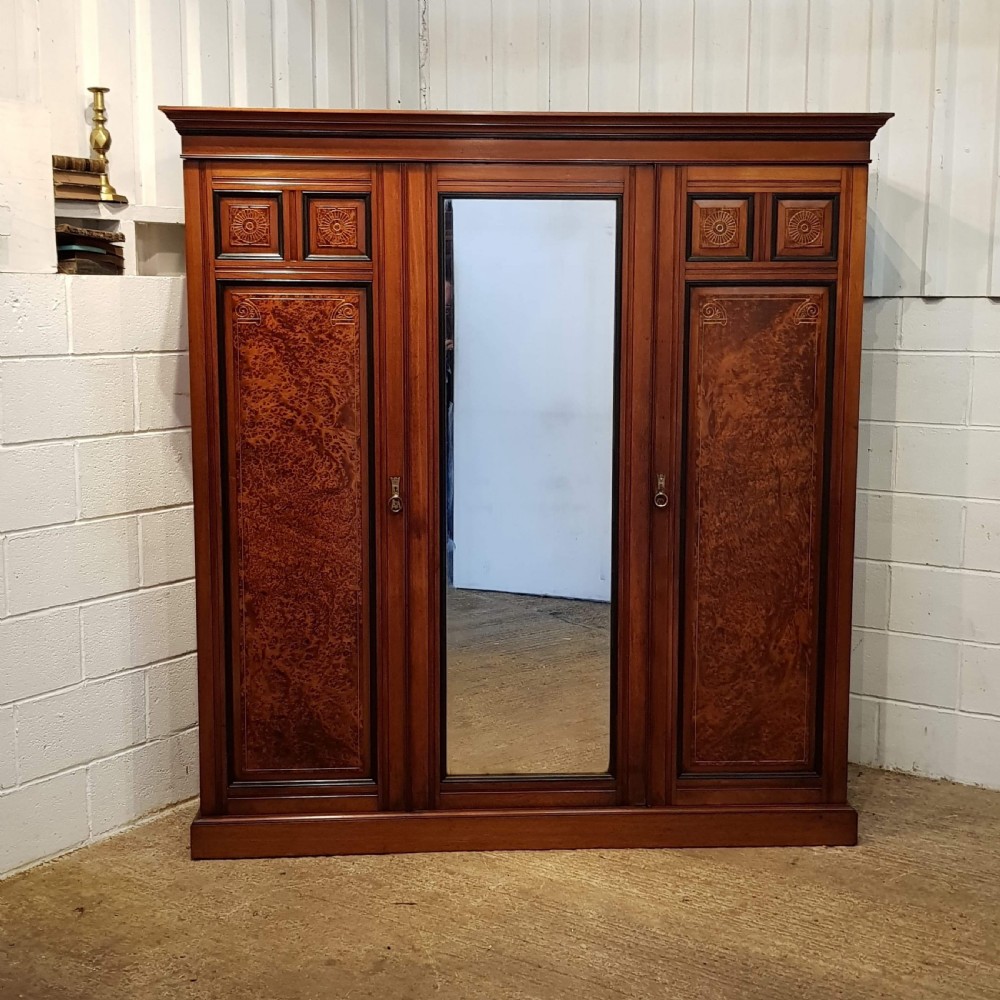 ANTIQUE VICTORIAN AESTHETIC BURR WALNUT & EBONY TRIPLE WARDROBE COMPACTUM C1890 View VI