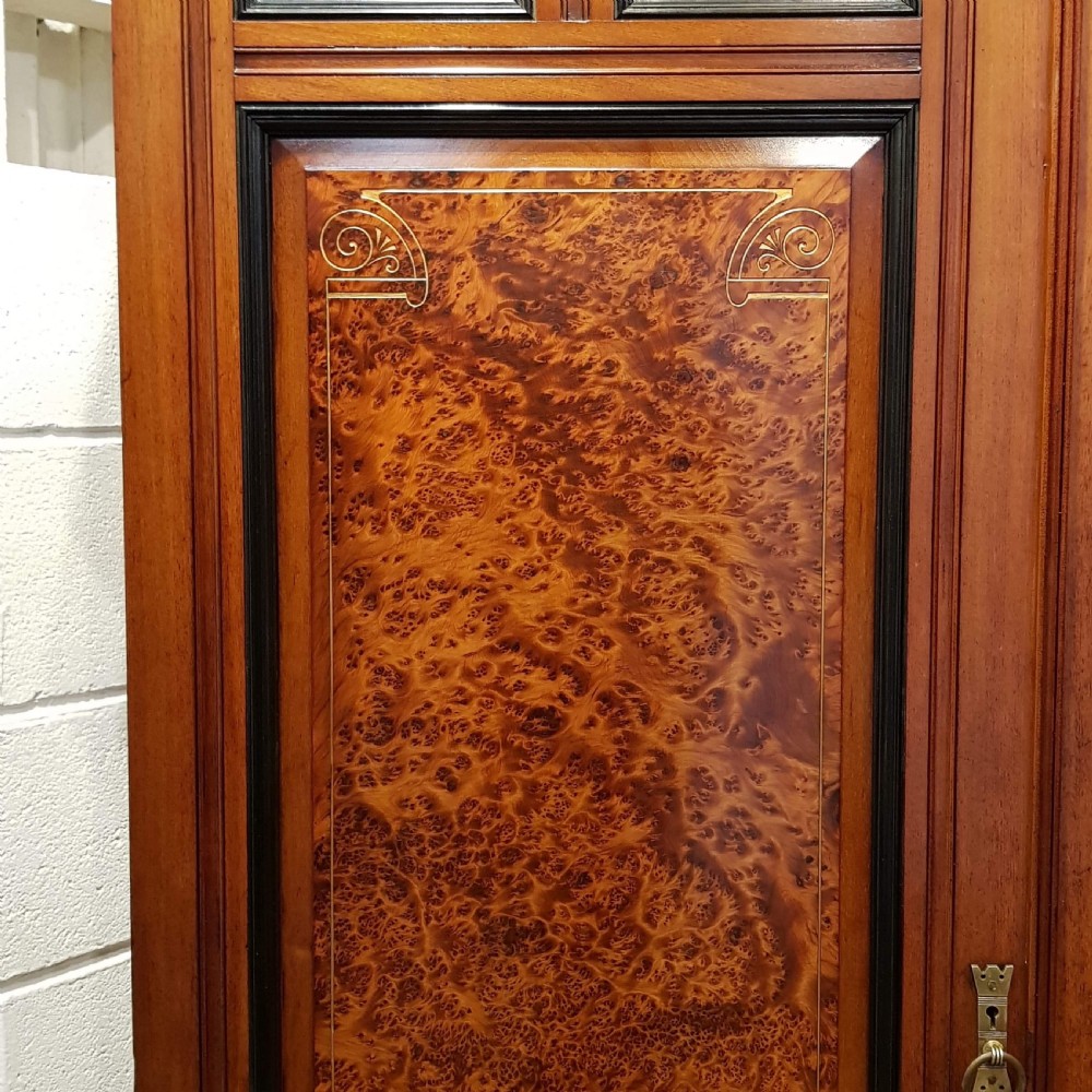 ANTIQUE VICTORIAN AESTHETIC BURR WALNUT & EBONY TRIPLE WARDROBE COMPACTUM C1890 View VII