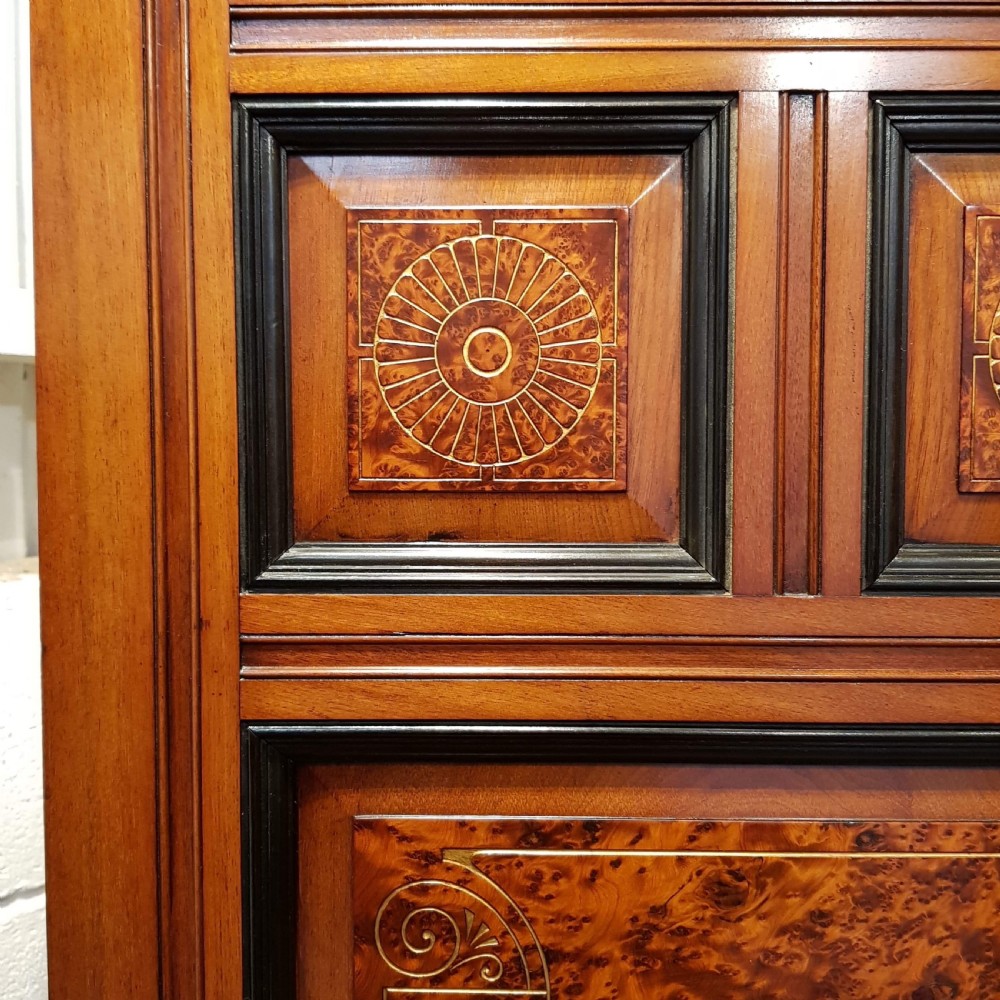 ANTIQUE VICTORIAN AESTHETIC BURR WALNUT & EBONY TRIPLE WARDROBE COMPACTUM C1890 View VIII