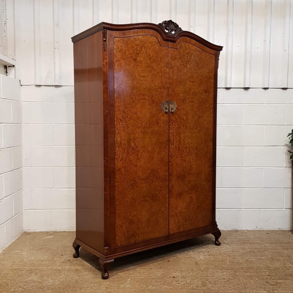ANTIQUE BURR WALNUT QUEEN ANNE DOUBLE WARDROBE C1920 View V