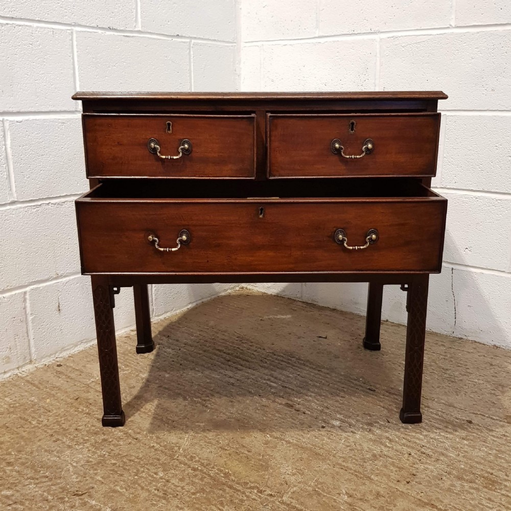 ANTIQUE EDWARDIAN MAHOGANY CHIPPENDALE DWARF CHEST OF DRAWERS ON STAND C1900 View V