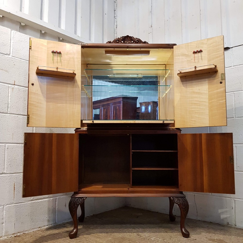 ANTIQUE BURR WALNUT & MAHOGANY COCKTAIL CABINET C1920 View III