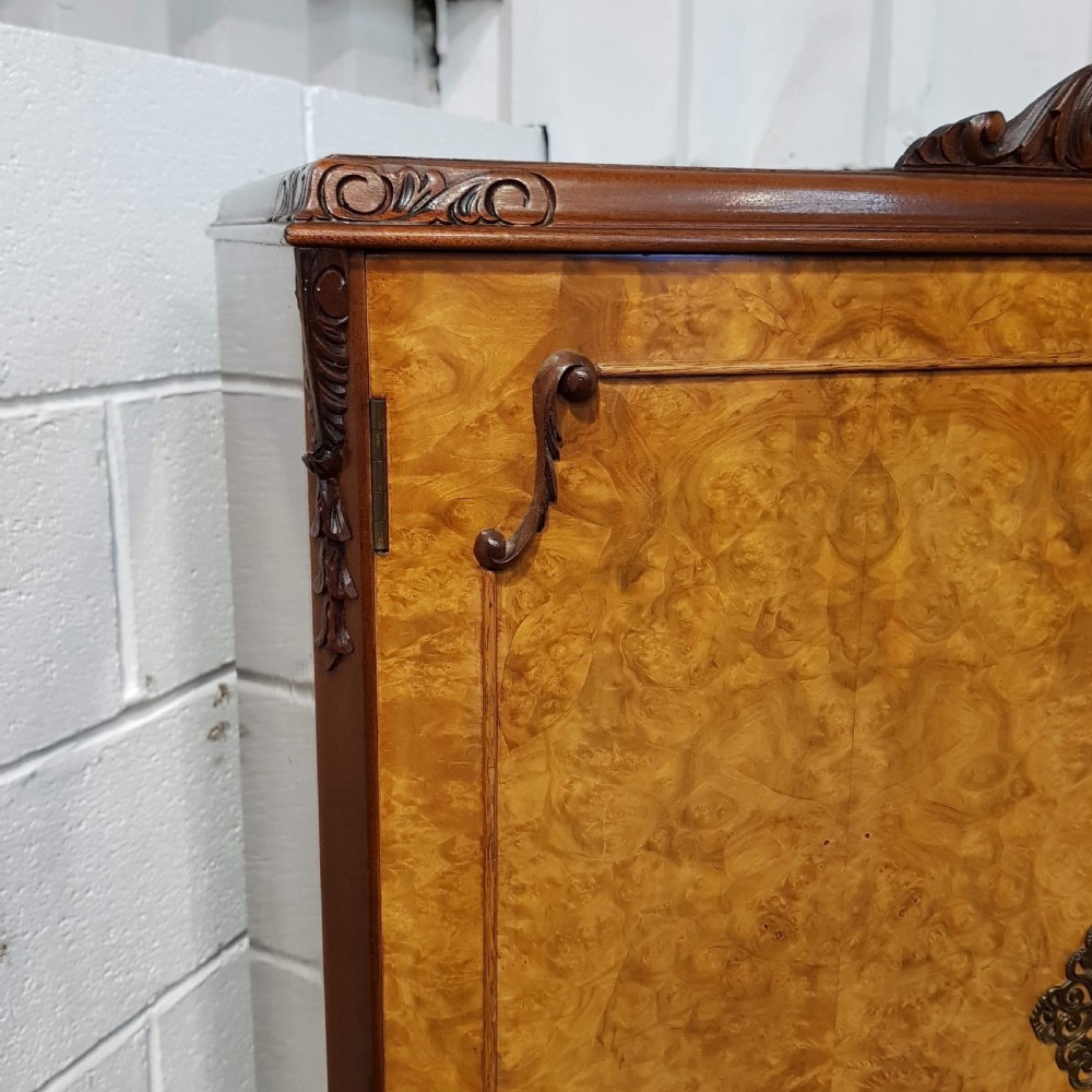 ANTIQUE BURR WALNUT & MAHOGANY COCKTAIL CABINET C1920 View IV