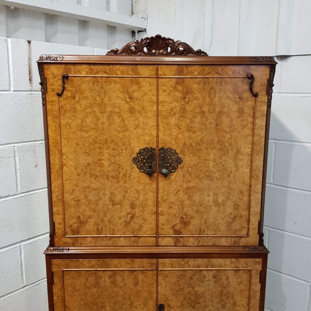 ANTIQUE BURR WALNUT & MAHOGANY COCKTAIL CABINET C1920 View VI