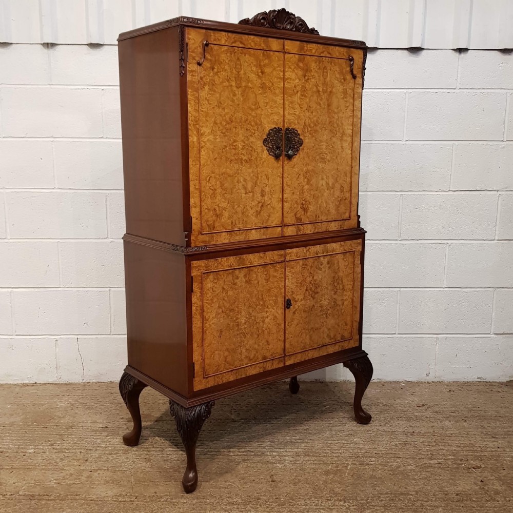 ANTIQUE BURR WALNUT & MAHOGANY COCKTAIL CABINET C1920 View VII