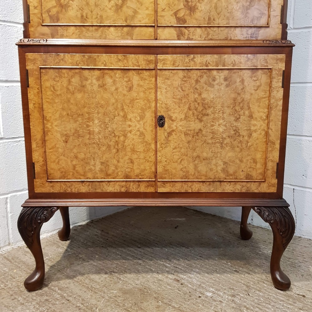ANTIQUE BURR WALNUT & MAHOGANY COCKTAIL CABINET C1920 View VIII