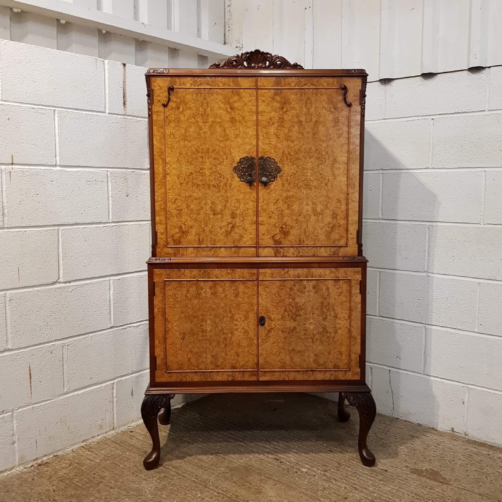 ANTIQUE BURR WALNUT & MAHOGANY COCKTAIL CABINET C1920 View IX
