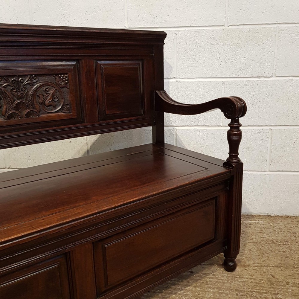 ANTIQUE LATE VICTORIAN OAK BOX SETTLE BENCH C1890 View II