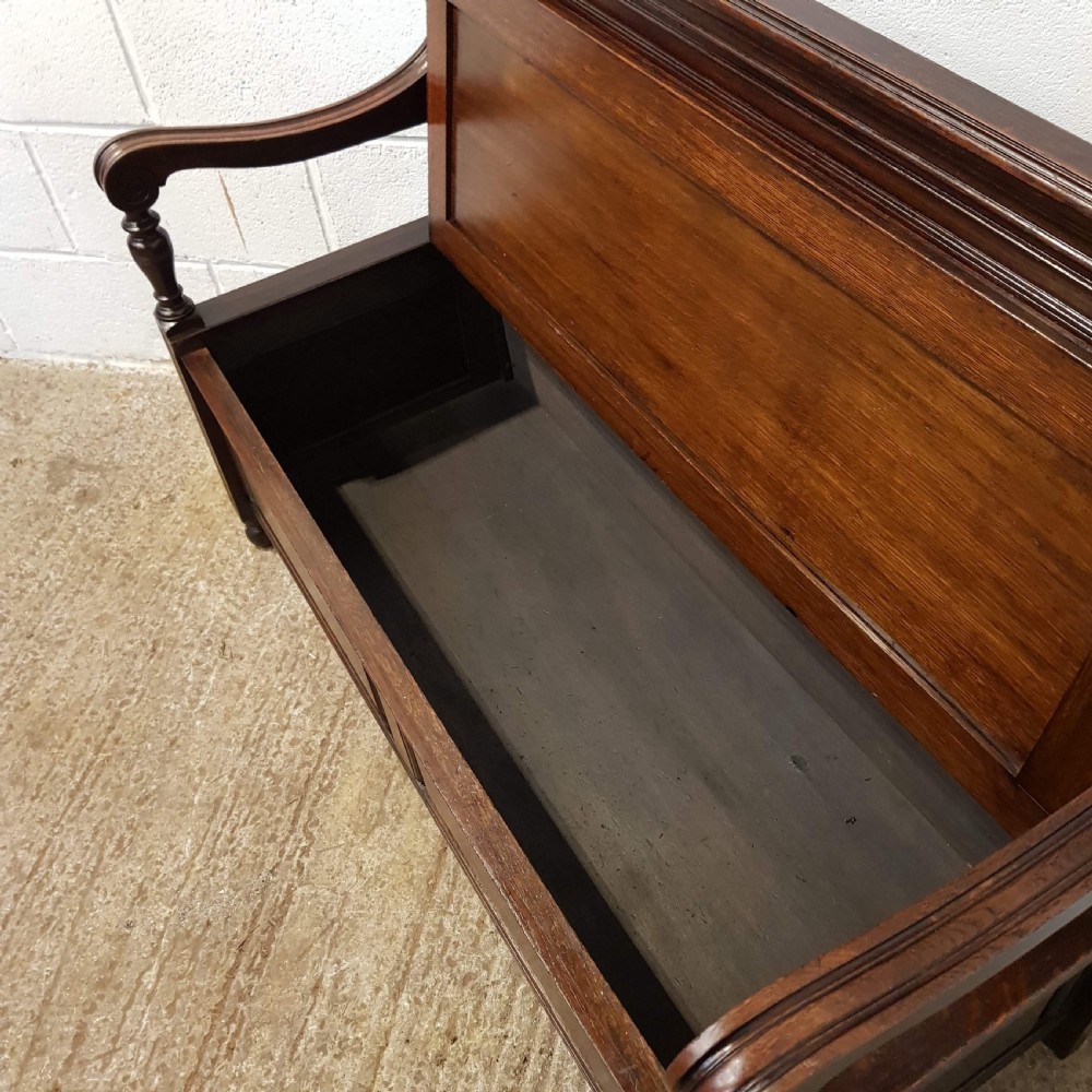 ANTIQUE LATE VICTORIAN OAK BOX SETTLE BENCH C1890 View III