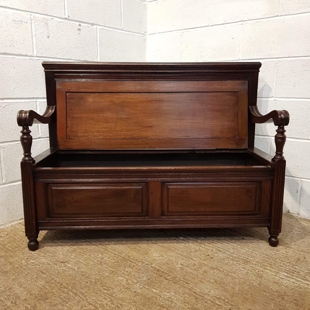 ANTIQUE LATE VICTORIAN OAK BOX SETTLE BENCH C1890 View IV