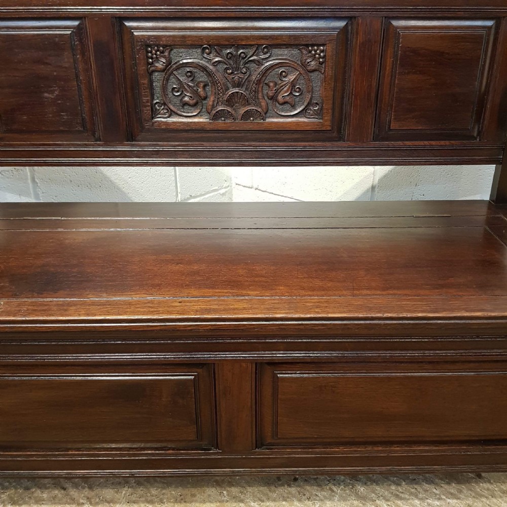 ANTIQUE LATE VICTORIAN OAK BOX SETTLE BENCH C1890 View VII