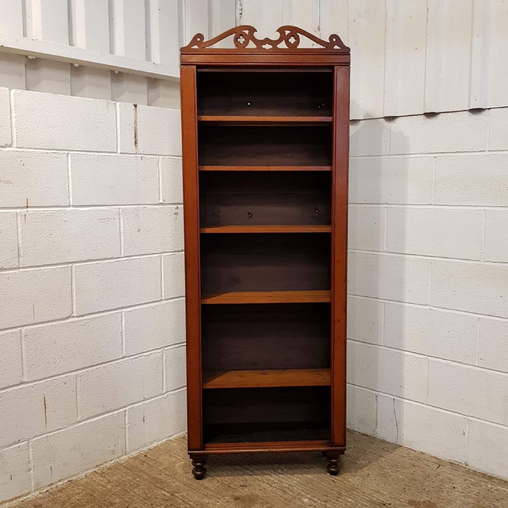 ANTIQUE TALL VICTORIAN OAK OPEN BOOKCASE C1890 View IV