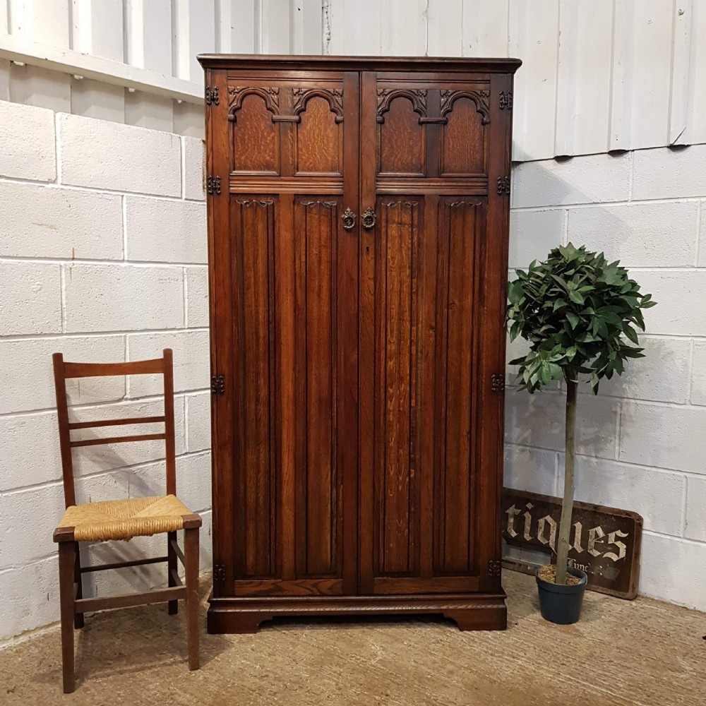 ANTIQUE SMALL OAK DOUBLE WARDROBE BY MAPLE & CO C1920