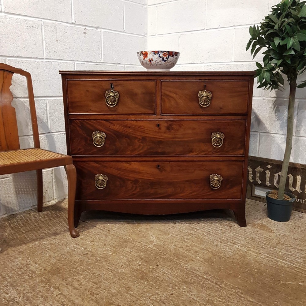 ANTIQUE REGENCY PERIOD FLAMED MAHOGANY CHEST OF DRAWERS C1820