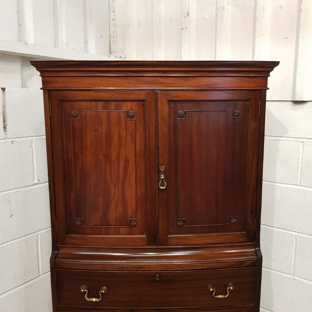 ANTIQUE EDWARDIAN MAHOGANY DWARF BOW FRONT CLOTHES LINEN PRESS C1900 View IV
