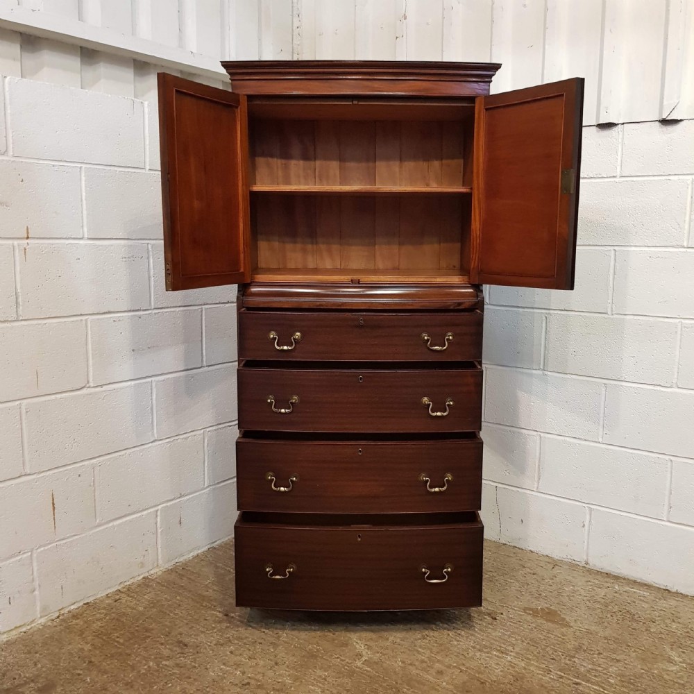 ANTIQUE EDWARDIAN MAHOGANY DWARF BOW FRONT CLOTHES LINEN PRESS C1900 View V
