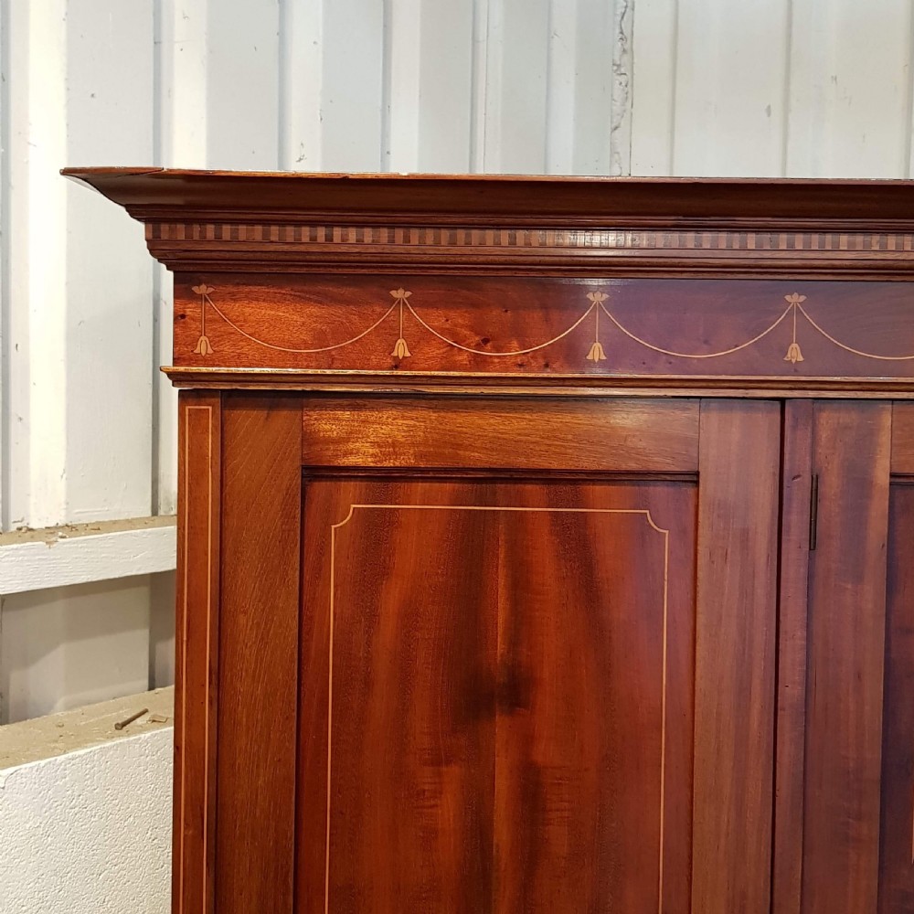 ANTIQUE EDWARDIAN INLAID MAHOGANY TRIPLE WARDROBE C1900 View IV