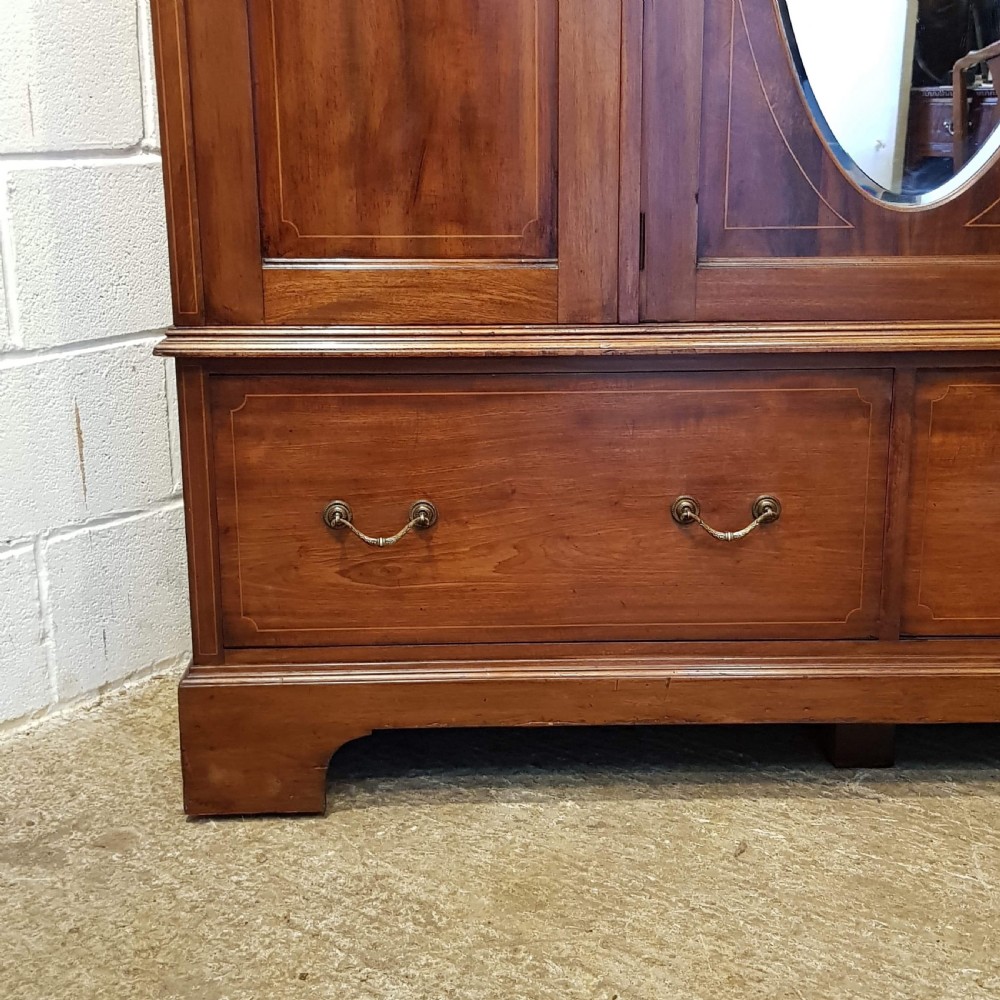 ANTIQUE EDWARDIAN INLAID MAHOGANY TRIPLE WARDROBE C1900 View V