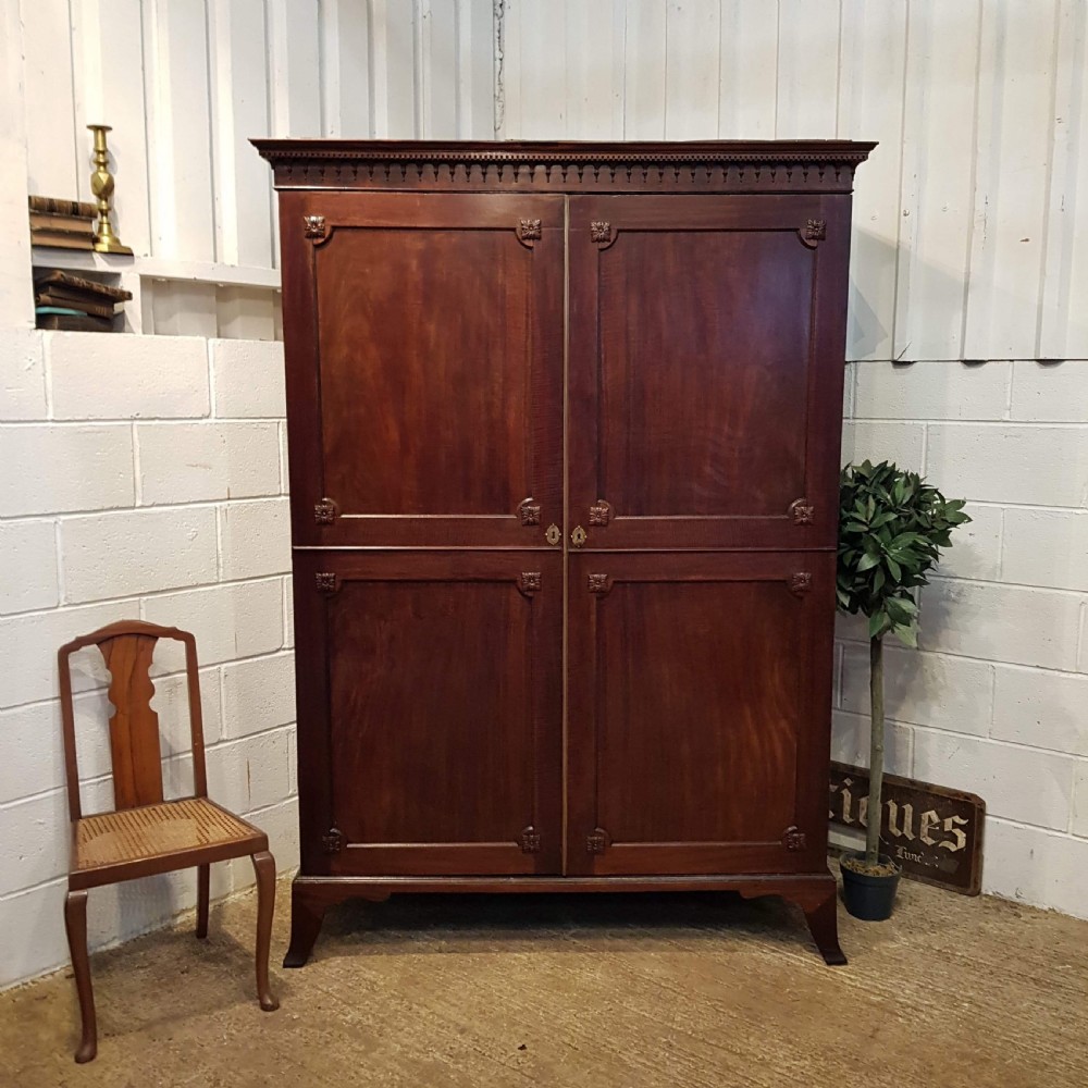 ANTIQUE REGENCY MAHOGANY CAMPAIGN DOUBLE WARDROBE C1820
