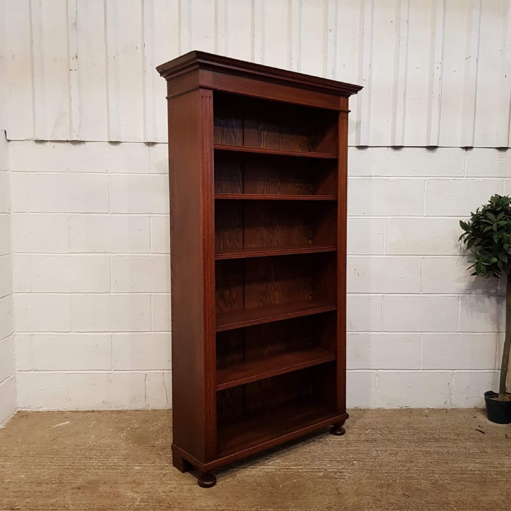ANTIQUE VICTORIAN TALL OAK OPEN BOOKCASE C1880 View II