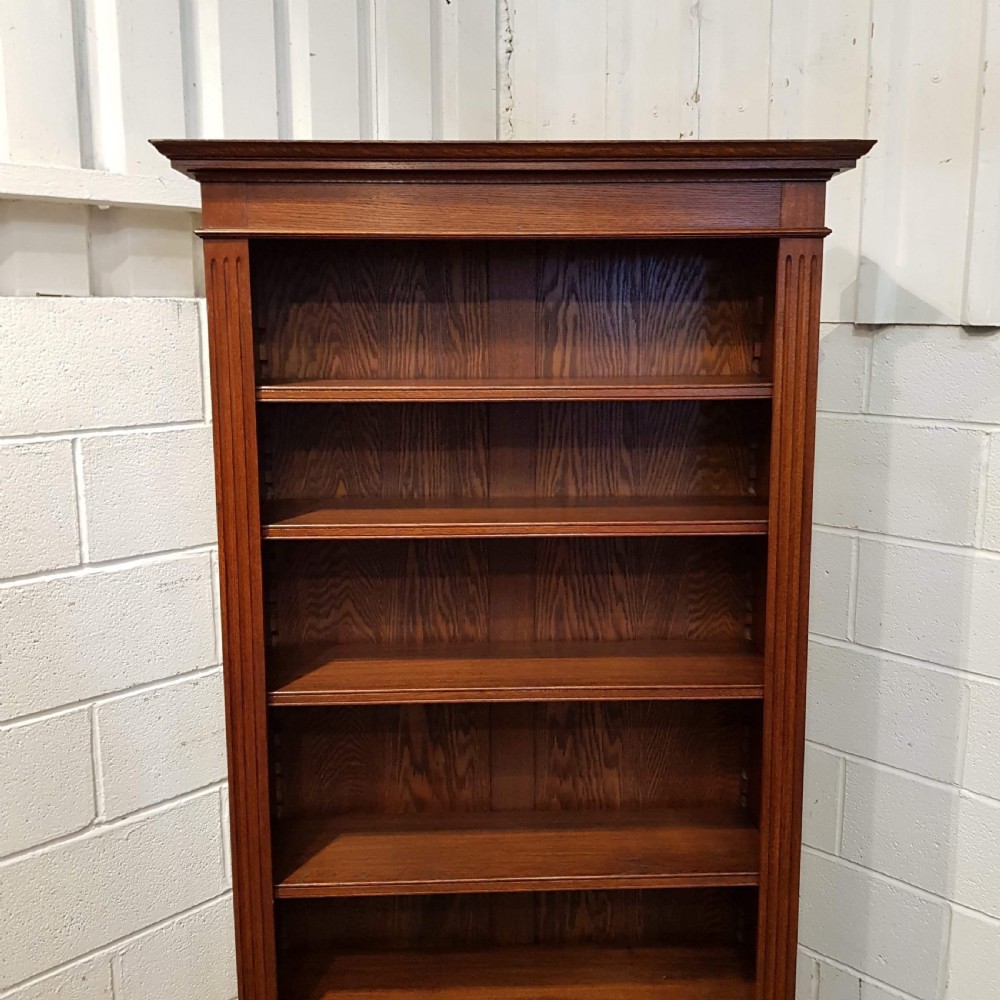 ANTIQUE VICTORIAN TALL OAK OPEN BOOKCASE C1880 View III