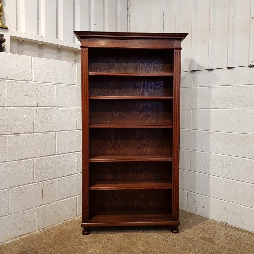 ANTIQUE VICTORIAN TALL OAK OPEN BOOKCASE C1880 View VI