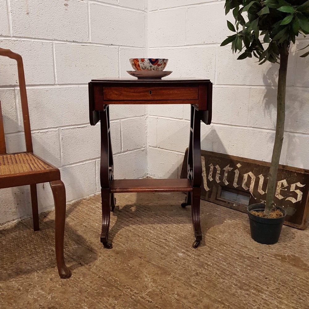 ANTIQUE REGENCY MAHOGANY LYRE END DROP LEAF SOFA TABLE C1820 View V