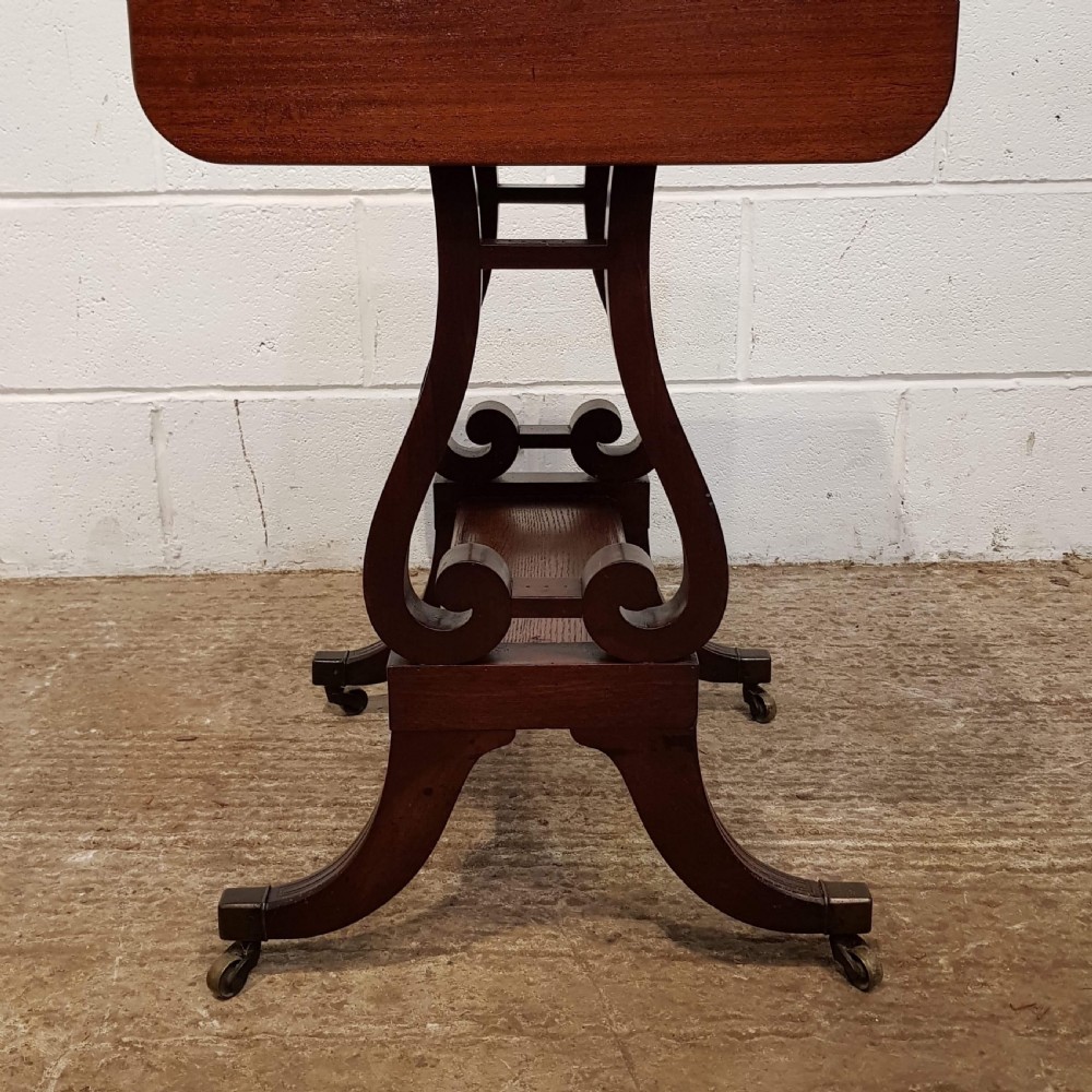 ANTIQUE REGENCY MAHOGANY LYRE END DROP LEAF SOFA TABLE C1820 View VI