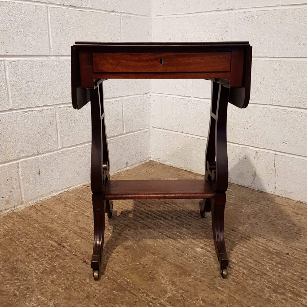 ANTIQUE REGENCY MAHOGANY LYRE END DROP LEAF SOFA TABLE C1820 View VII