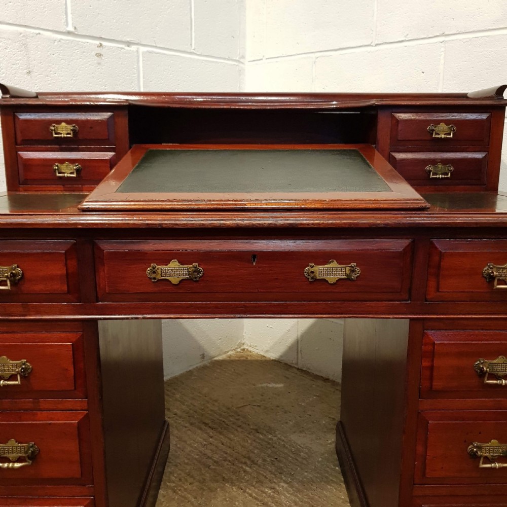 ANTIQUE VICTORIAN MAHOGANY DICKENS TWIN PEDESTAL DESK C1880 View III