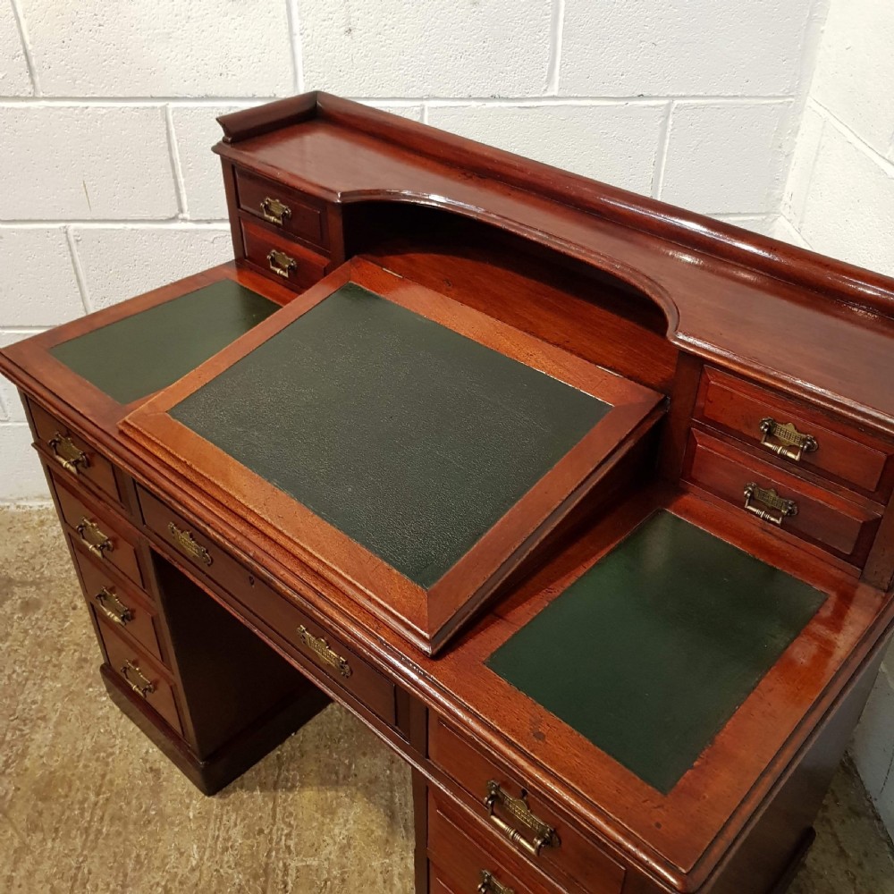 ANTIQUE VICTORIAN MAHOGANY DICKENS TWIN PEDESTAL DESK C1880 View V