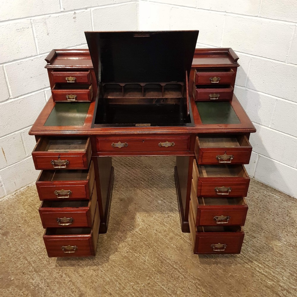 ANTIQUE VICTORIAN MAHOGANY DICKENS TWIN PEDESTAL DESK C1880 View VIII