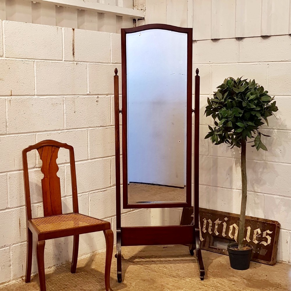 ANTIQUE MAHOGANY CHEVAL MIRROR C1920