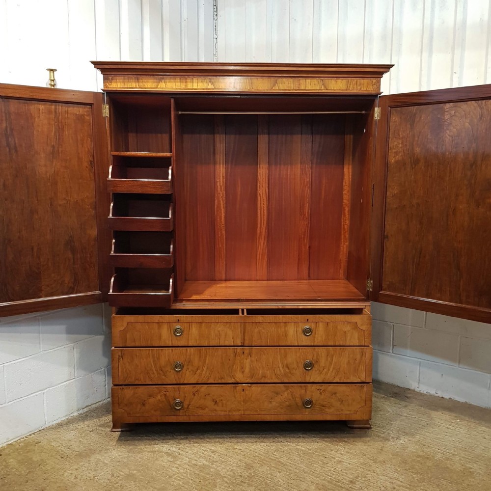 ANTIQUE BURR WALNUT LARGE CLOTHES PRESS C1920 View II