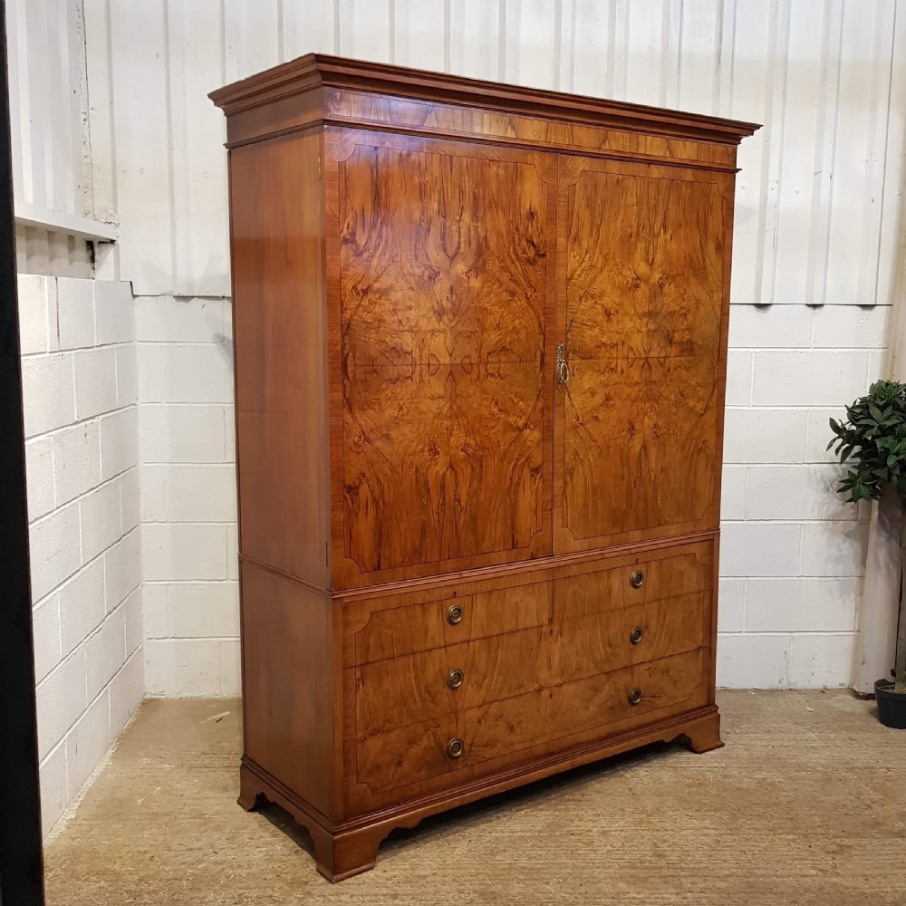 ANTIQUE BURR WALNUT LARGE CLOTHES PRESS C1920 View III