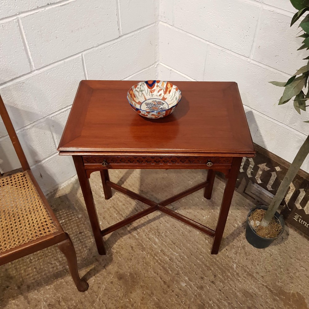 ANTIQUE SMALL EDWARDIAN MAHOGANY FOLD OVER GAMES TABLE C1900 View II
