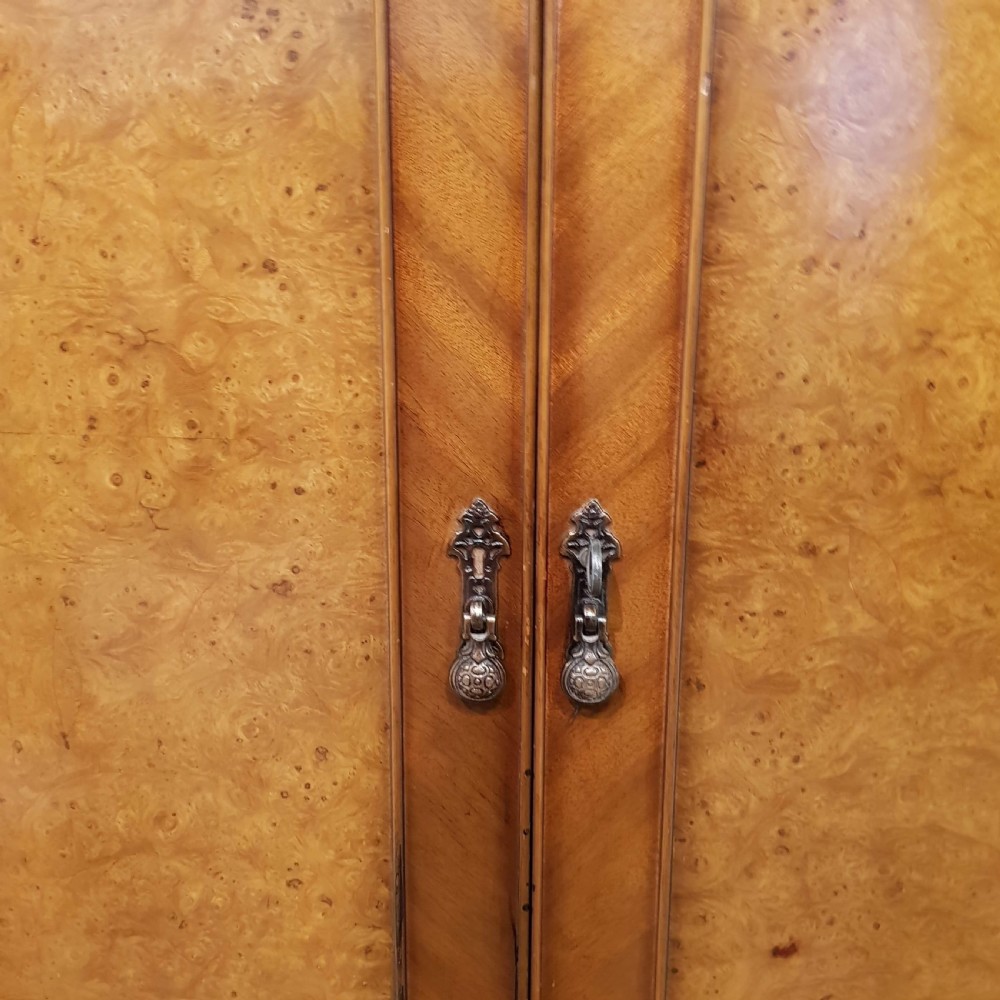 ANTIQUE SMALL BURR WALNUT BOW FRONT WARDROBE C1920 View II