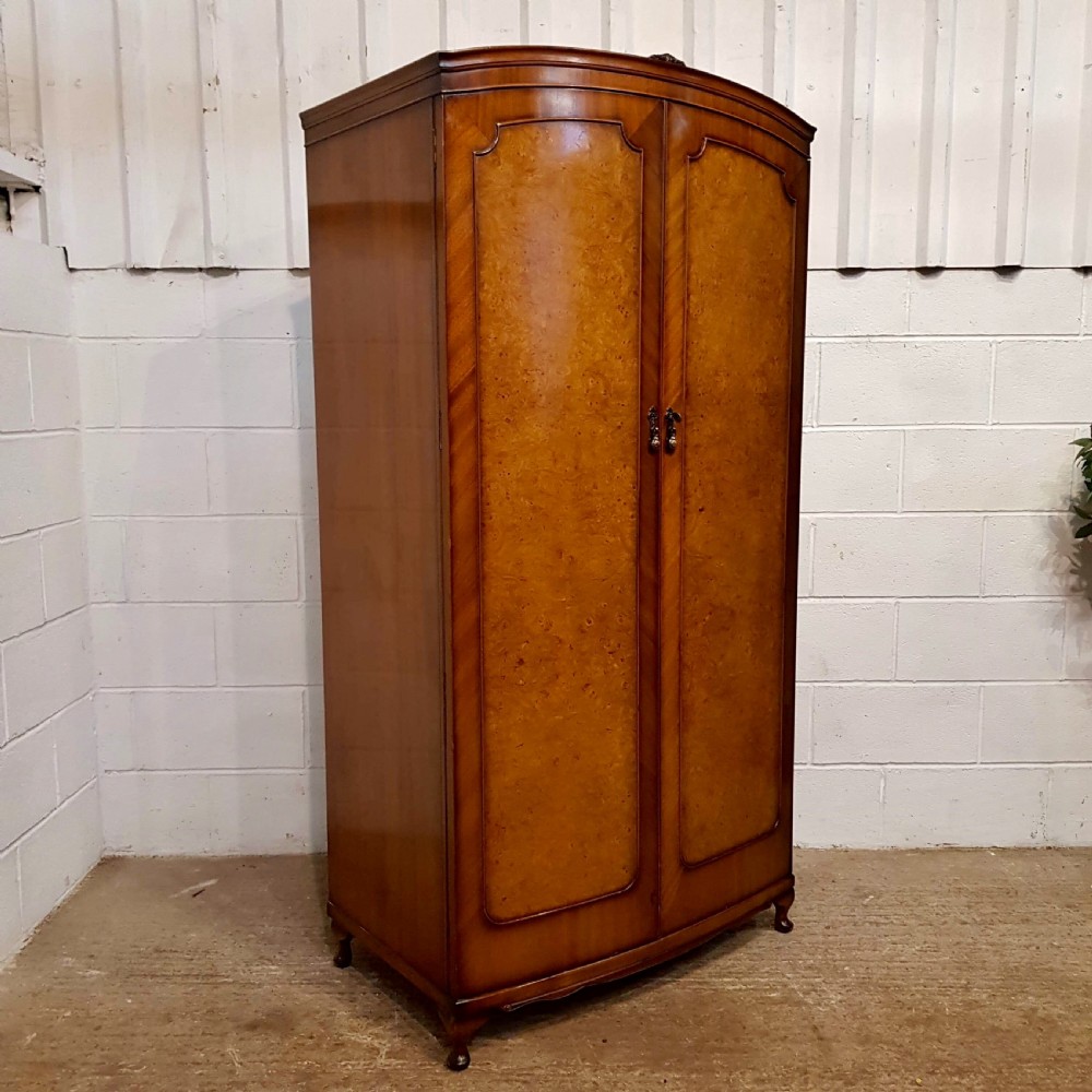 ANTIQUE SMALL BURR WALNUT BOW FRONT WARDROBE C1920 View III