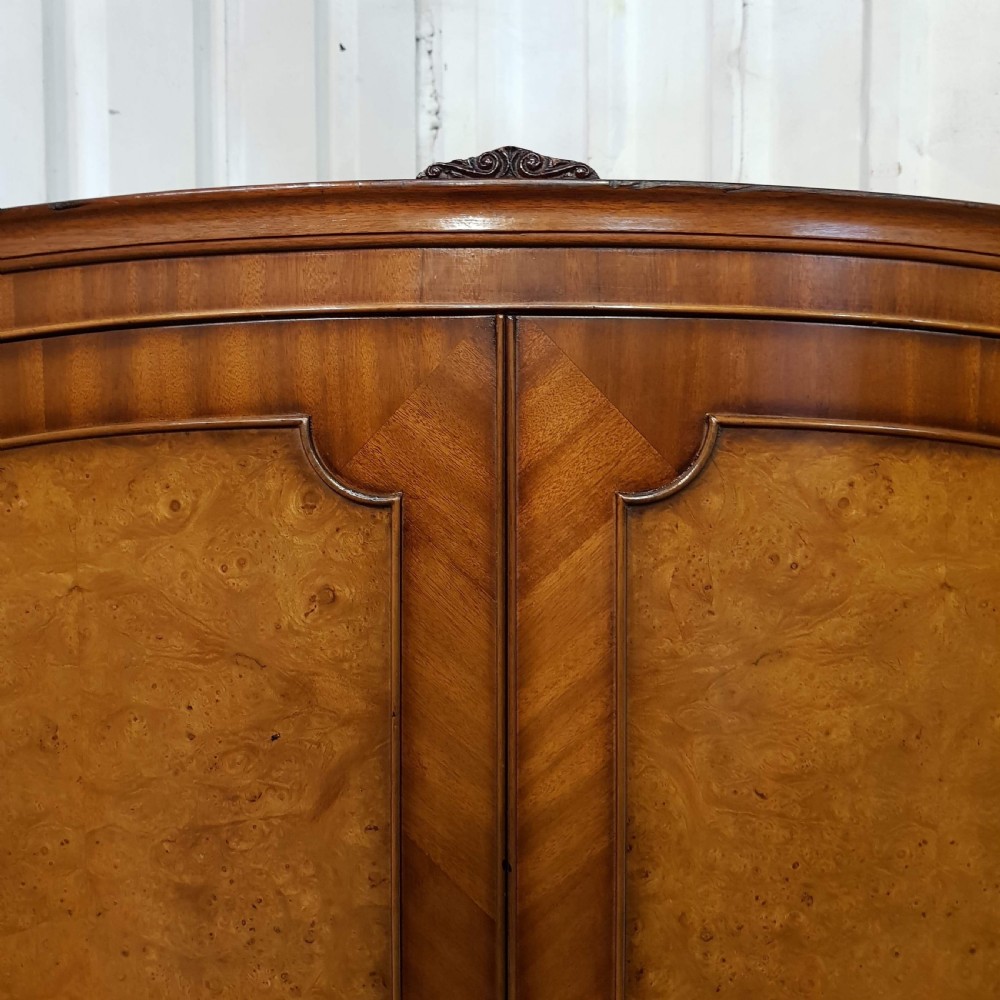 ANTIQUE SMALL BURR WALNUT BOW FRONT WARDROBE C1920 View IV